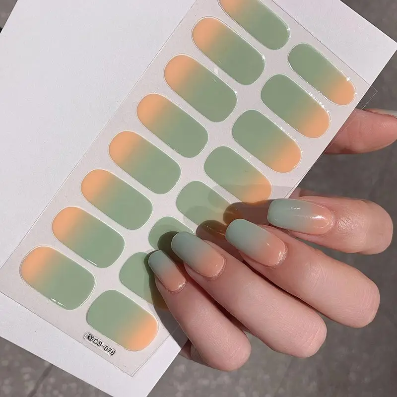 Nude Semi-cured Gel Nail Wraps Sticker Long-lasting Uv Led Lamp French Nail Decal Omber Nail Waterproof Semi-cured Sticke 16tips