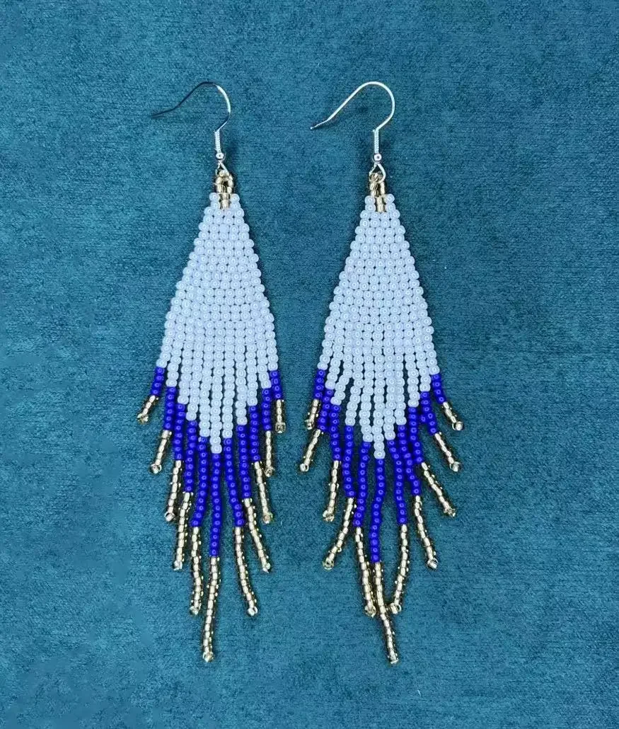 Tassel Earrings  Hand knitting  Beaded  Color matching  Bohemia  Swallow tail  Fashion  geometry  alloy ma'am Rice Bead Earrings