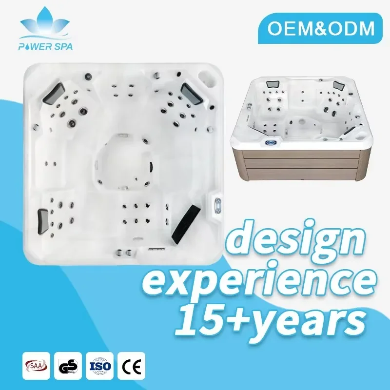 Elite 6 Person Outdoor Hot Tub Spa Balboa Controlled Acrylic Whirlpool Massage Pool with Premium Insulation for Cold Climate