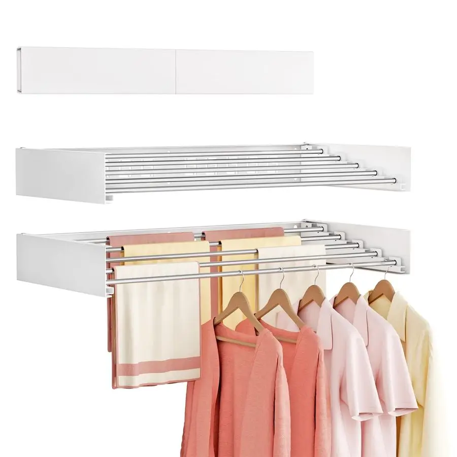 

Mounted Clothes Drying Rack Folding Indoor, Foldable Laundry Drying Rack Collapsible,Invisible, Space Saving, Retractable Towel