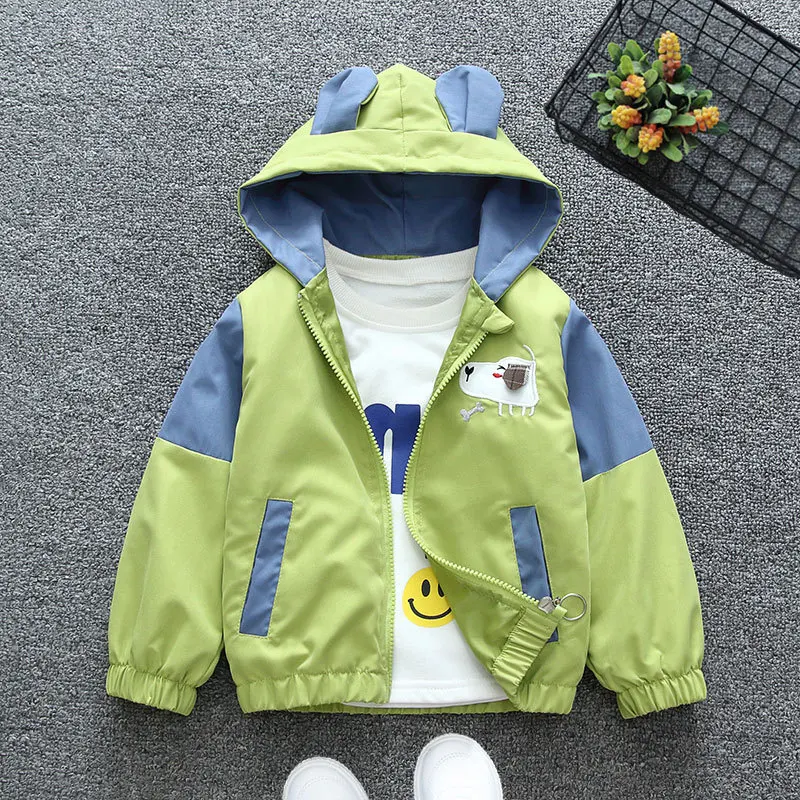 Cartoon Bear Kids Jacket Autumn Casual Boy Windbreaker Coat Hooded Zipper Boys Outerwear 1 2 3 4 5 6 Years Kids Clothes