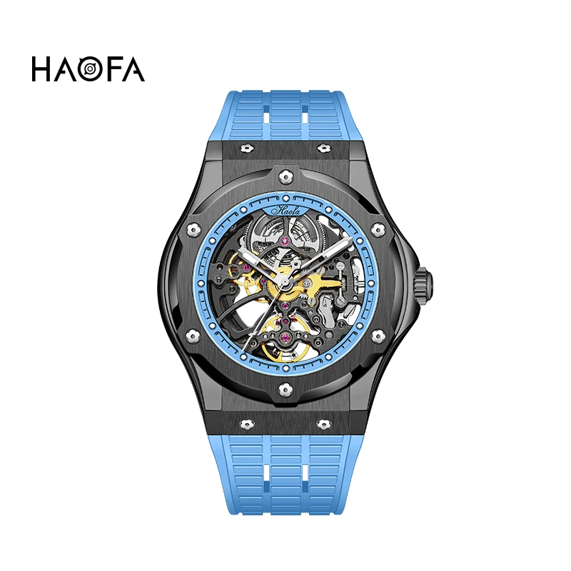 Haofa Skeleton Automatic Mechanical Watch for Men Sapphire Sports Hollow Mens Watches Waterproof  Wristwatches Casual 1913