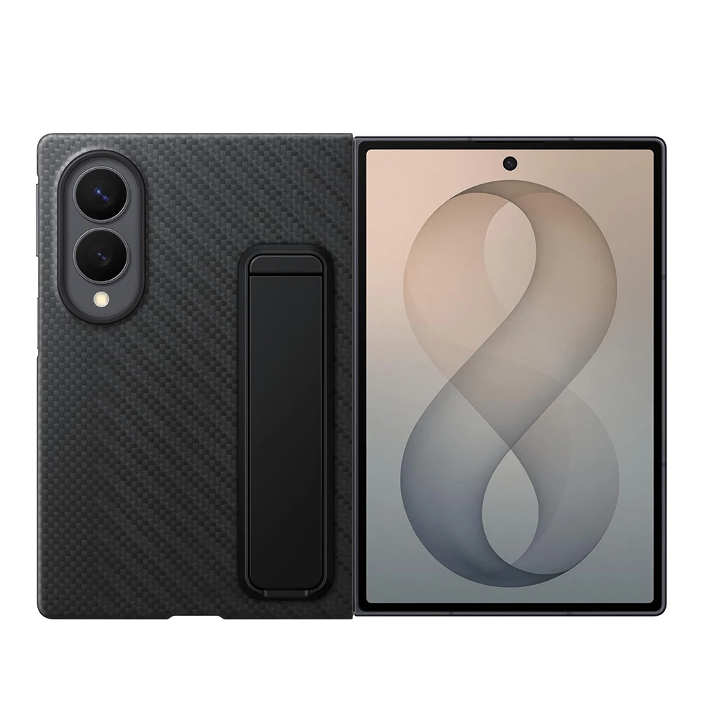 Original Samsung Galaxy Z Fold8 Carbon Standing Case in Carbon Look Kevlar Stand including Anti-Reflective Film EF-XF971