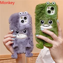 Funny Soft Silicone 3D Frog Phone Case For iPhone 15 Pro Max Case 14 Plus 13 12 11 Cartoon Cute Fur Shockproof Bumper Back Cover