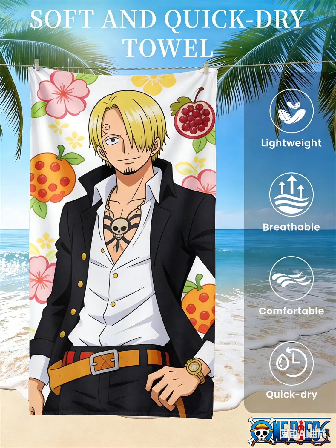 

One Piece Monkey D. Luffy Beach Towel, Anime Fans Exclusive Limited Edition Pirate Themed Bath Towel for Beach, Pool & Bathroom