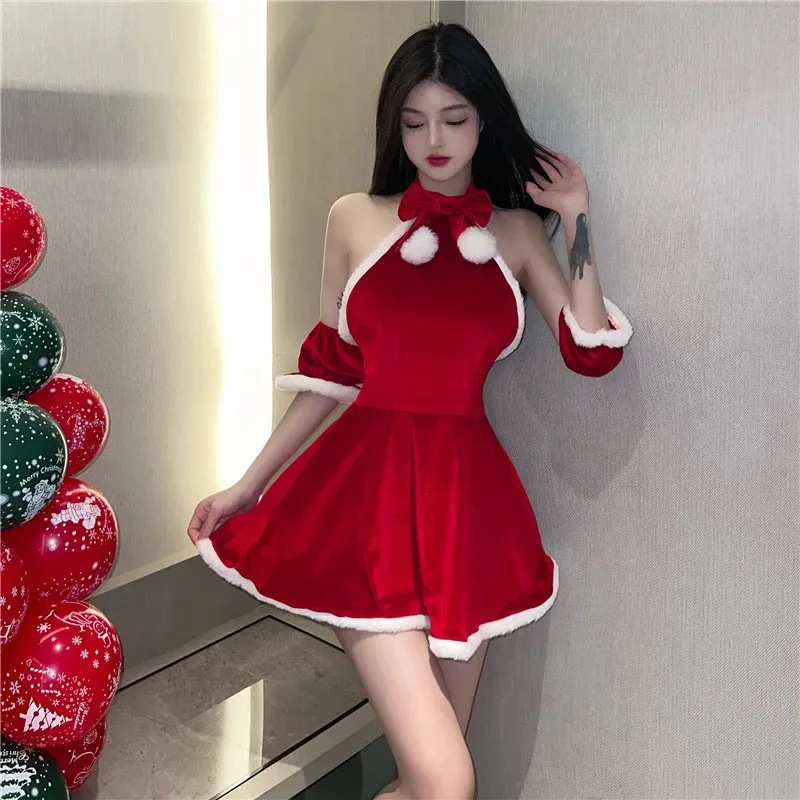 Robe de noël rouge pour femme, douce fille, Cosplay, père noël, Lingerie Sexy, nouvel an, réveillon de noël, Costume Sexy, grande taille