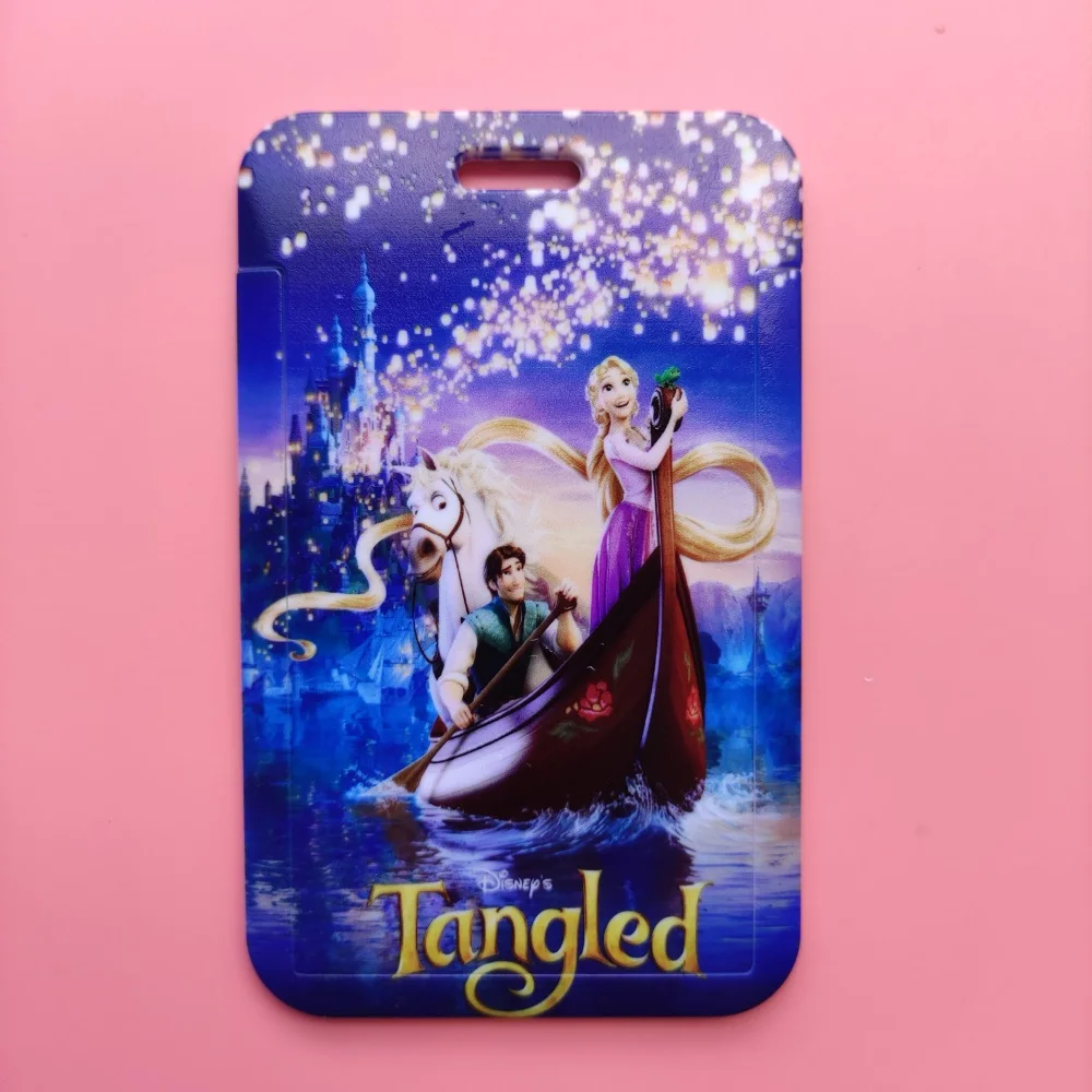 Disney Rapunzel Identification Card Holder lanyards Cartoon Tangled Card Case ID Badge holder Credentials Retractable clip