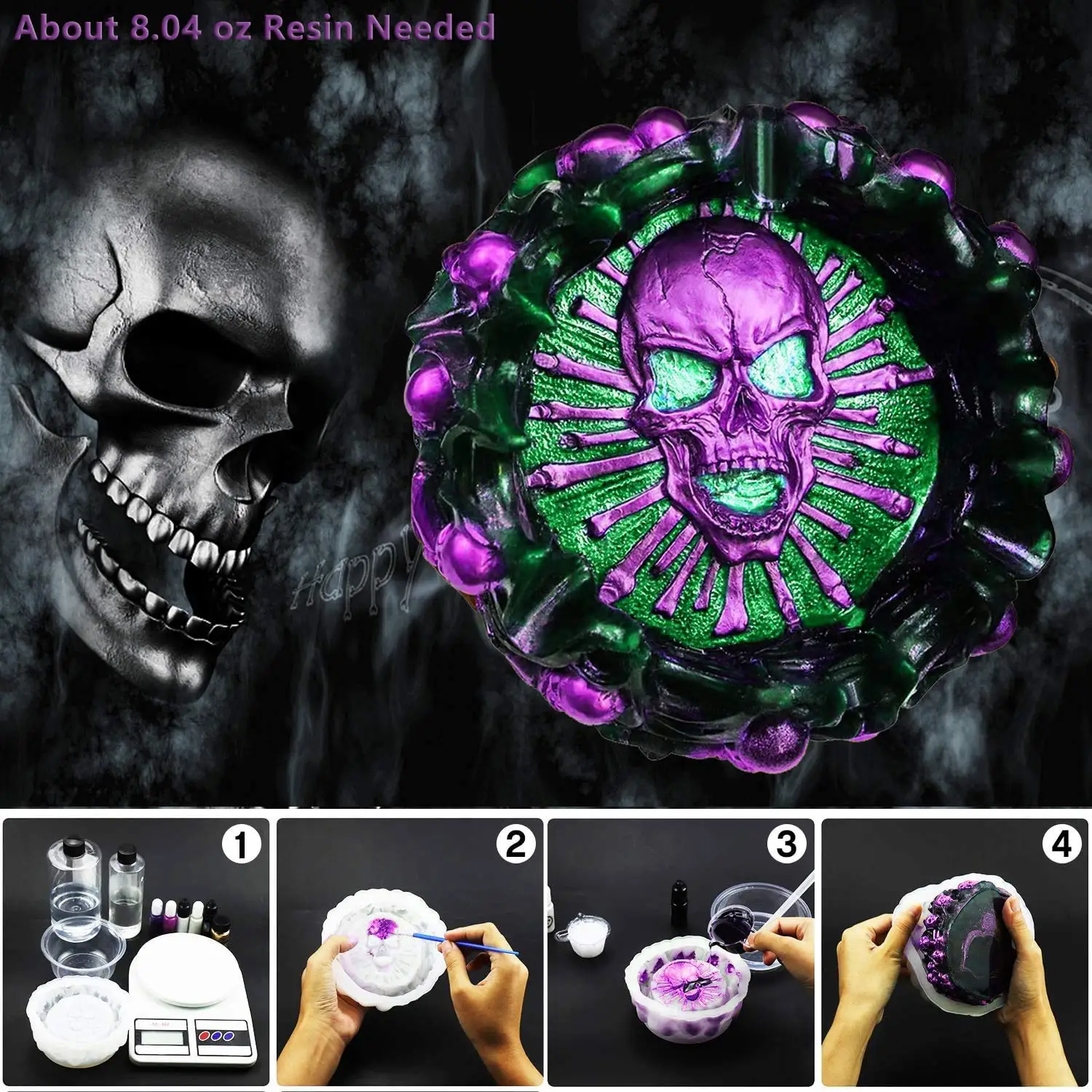 Silicone Ashtray Mold Halloween Skull DIY Craft Gift Epoxy Resin Casting Molds Jewelry Storage Mould for Party Home Decoration