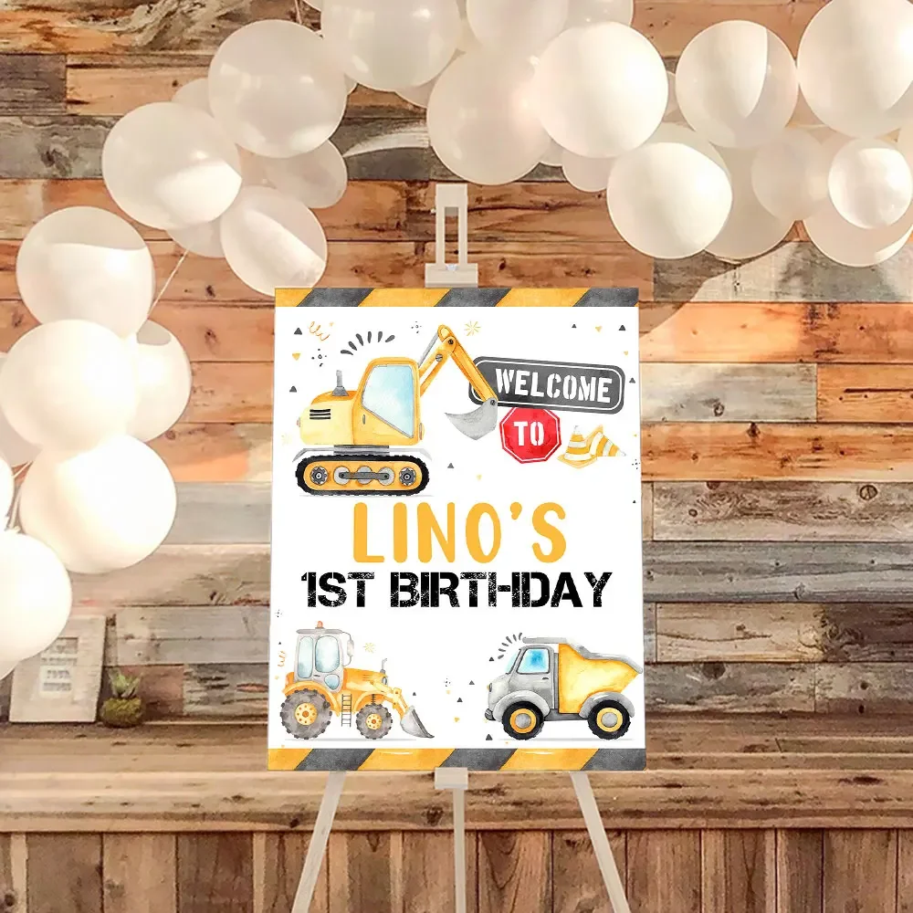 Engineering vehicle Baby Shower Birthday Welcome Sign Poster Custom Art Print Canvas Painting Baptism Wall Picture Party Decor