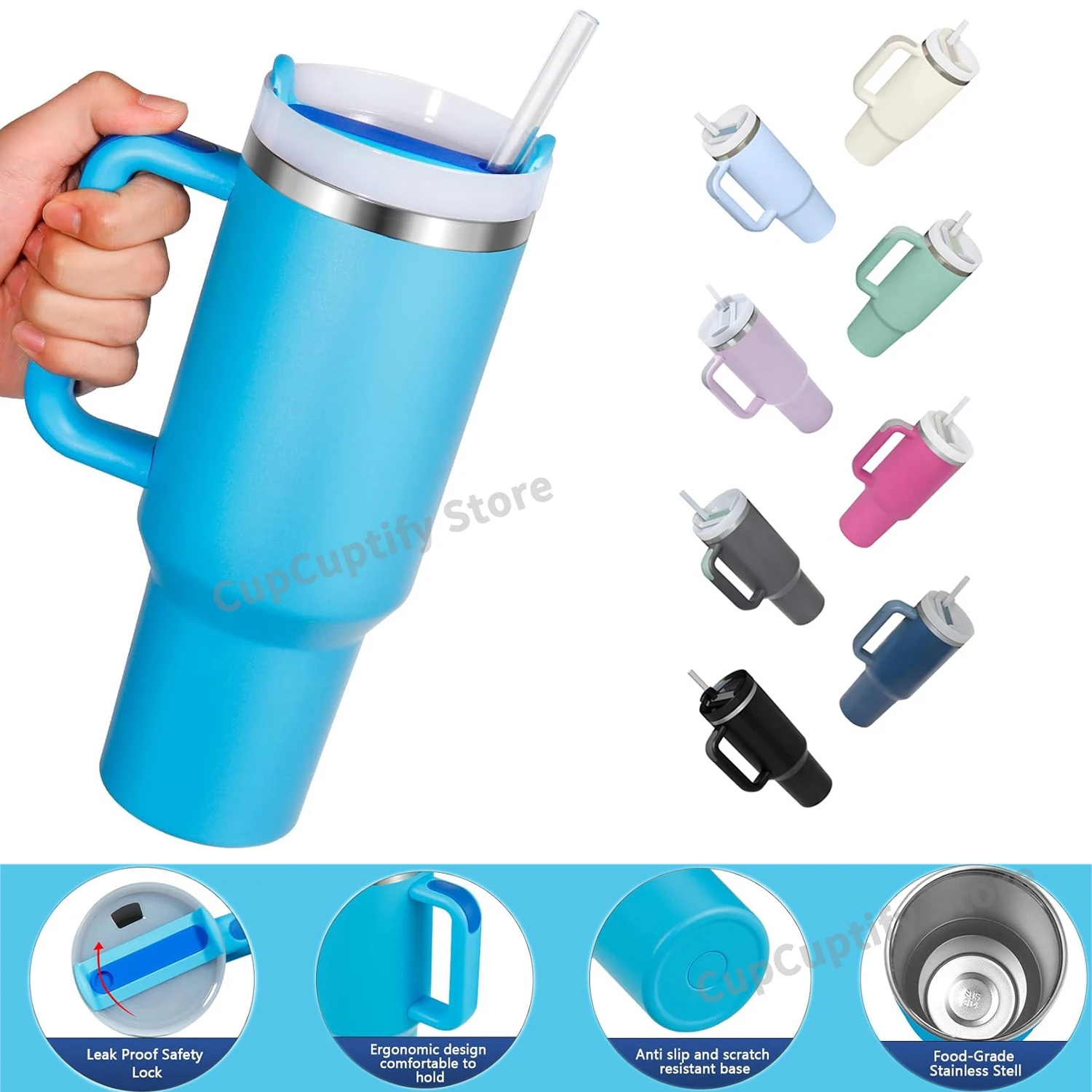 

40oz Big Size Portable Stainless Steel Car Cup Flowstate 3-Position Lid with Handle Insulation Chilled Ice Straw Water Cup