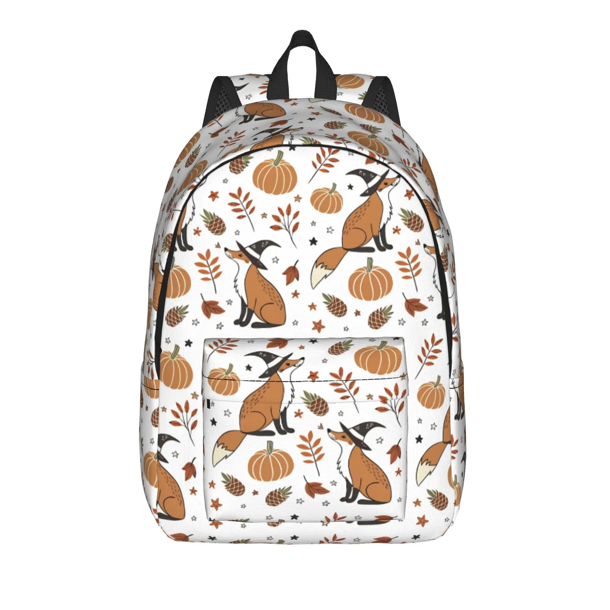 Foxes in Witch Hats Cozy Nordic Fashion Backpack Outdoor Student Work Foxes Autumn Partten Daypack Laptop Canvas Bags