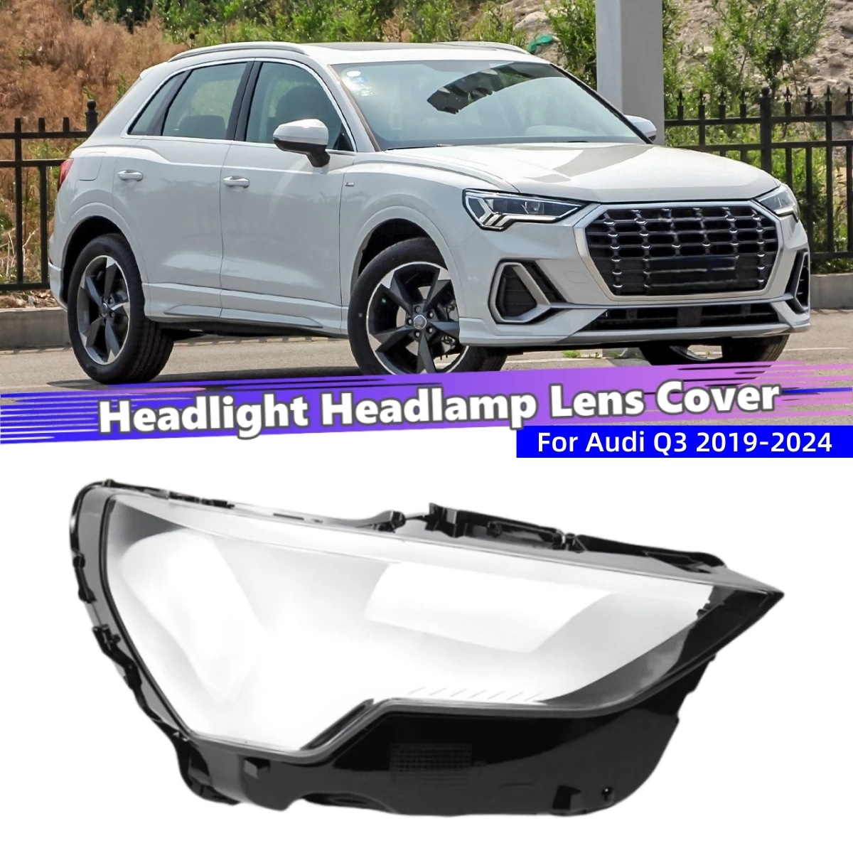 

For Audi Q3 2019 2020 2021 2022 2023 2024 Auto Accessory Front Lamp Lens Glass Lens Car Front Headlight Lens Cover Lights Shell
