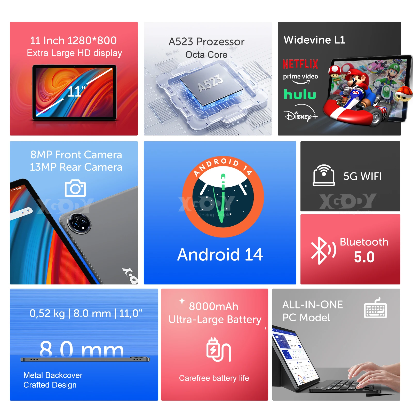 XGODY WiFi Tablet Android 14 Pc 11\