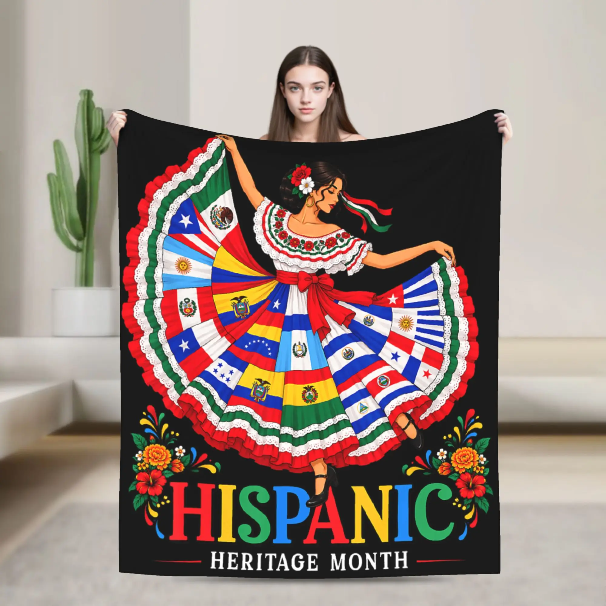 Celebrate Hispanic Heritage Month Boho Floral Latino Blanket Quality Soft Cozy Throw Blanket Plane Sofa Home Aesthetic Bedspread