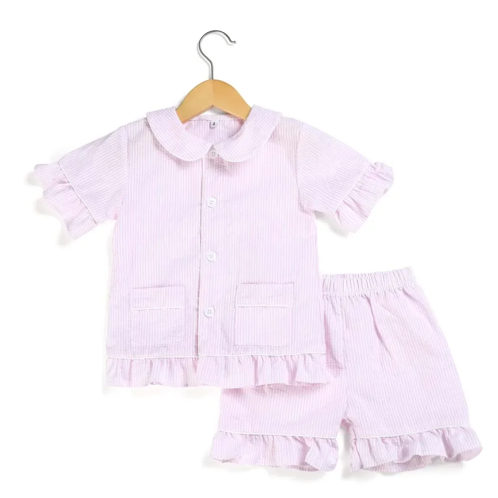 Baby Pyjamas Summer Clothes Gilrs Matching plaid Sleepwear Seersucker Soft Cotton Sibling Outfits Boys Girls Pajamas Sets 4