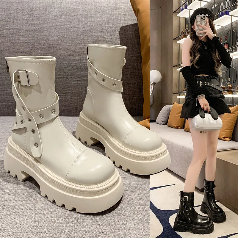 

Women's Boots Autumn Shoes Zipper Boots-Women Leather 2024 Ladies Rock Ankle Lolita Retro Shoes Lady Boots Zipper Boots-Women Au