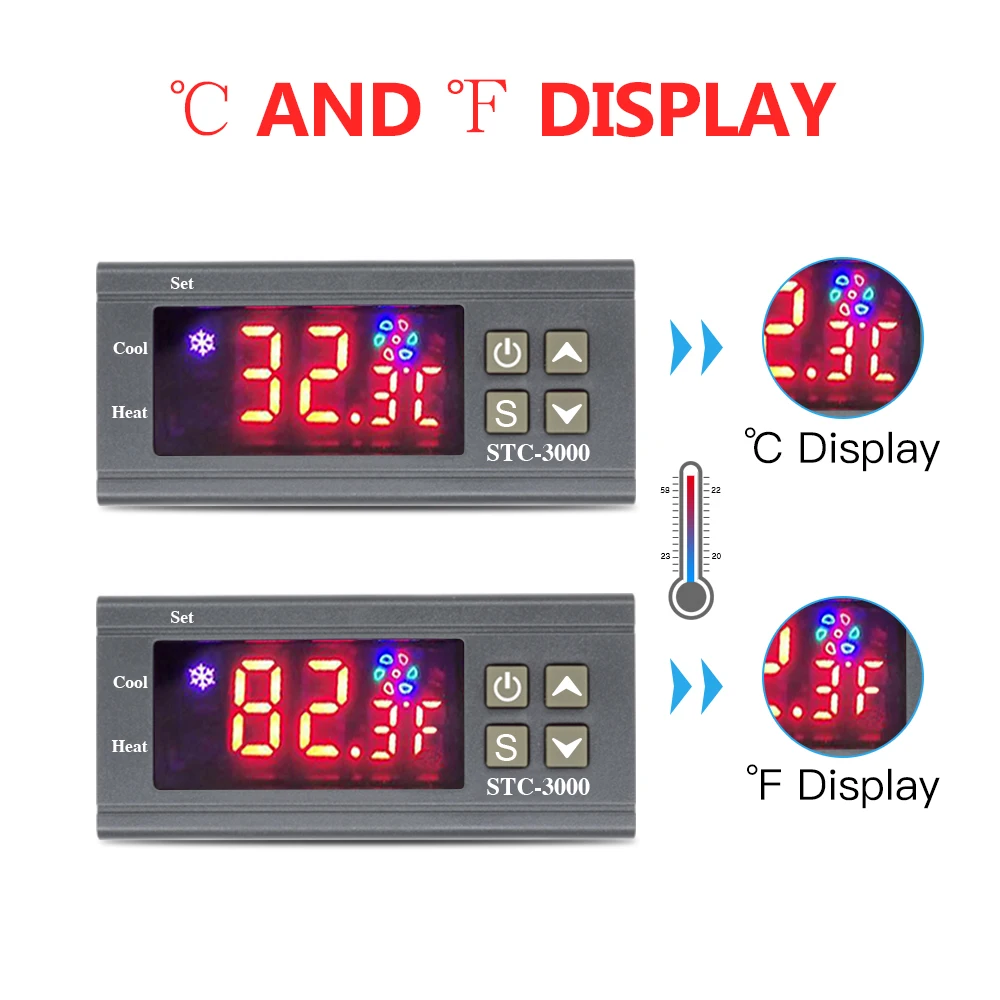 STC-3000 LED Digital Thermostat for Incubator Temperature Controller Thermoregulator Relay Heating Cooling 12V 24V 220V