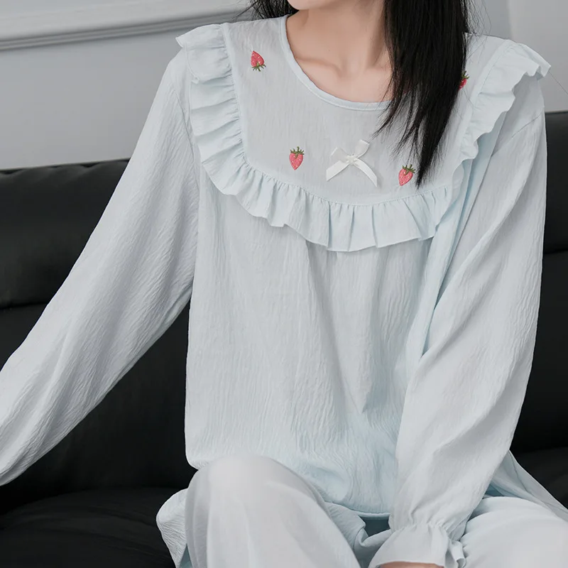 

Пижамный комплект для девочек, женский весенне-осенний, с длинным рукавом и длинными брюками, облачный хлопок, принцесса стиль, домашняя одежда, летний носимый наряд