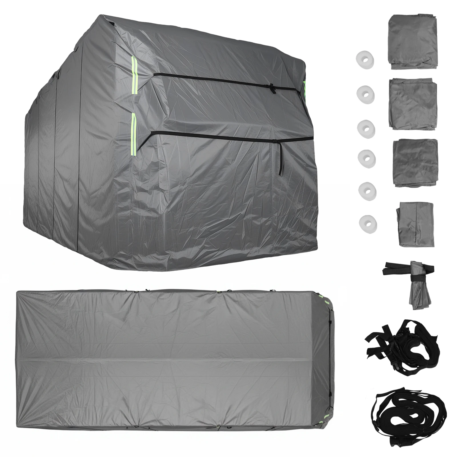 

420D Oxford Fabric Travel Trailer RV Cover Gutter Spout Covers Anti-UV Trailer Cover W/ Tire & Jack Covers Slide-in Camper Cover