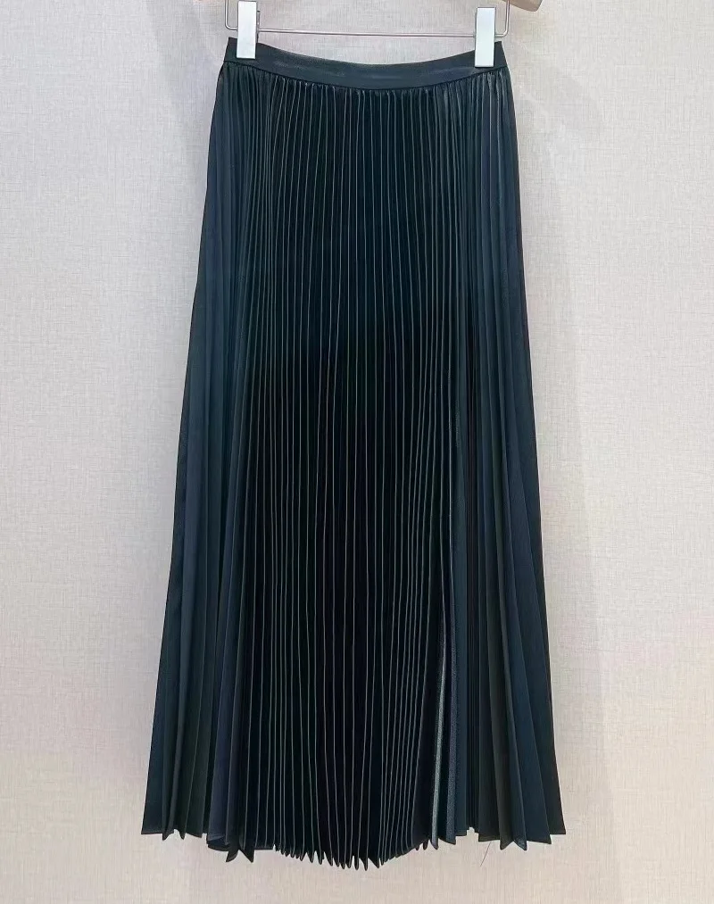 Newest Fashion Designer Skirt 2024 Autumn Winter Clothes Women Allover Pleated Patterns Long Dark Blue Black Maxi Skirts Party