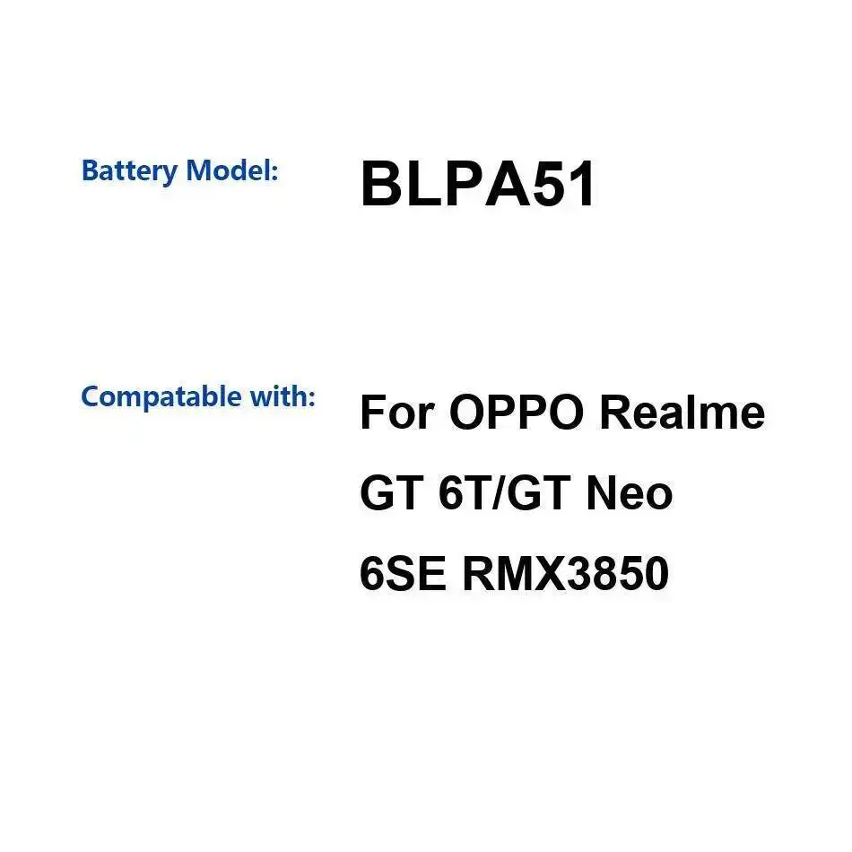 

High Performance BLPA51 2750Mah Mobile Phone Battery For Oppo Realme GT 6T Neo 6SE RMX3850