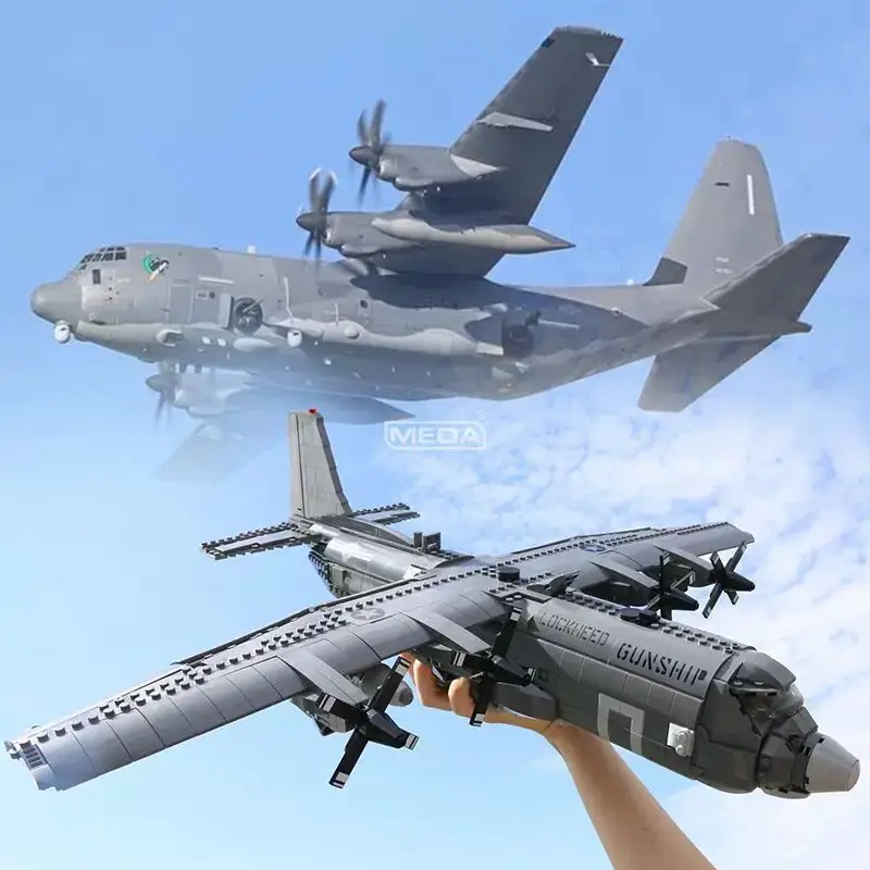 

1713pcs War Attack Fighter Building Block Military AC-130 Airforce Plane Model Bricks Airborne Gunboat Toys Kid Birthday Gift