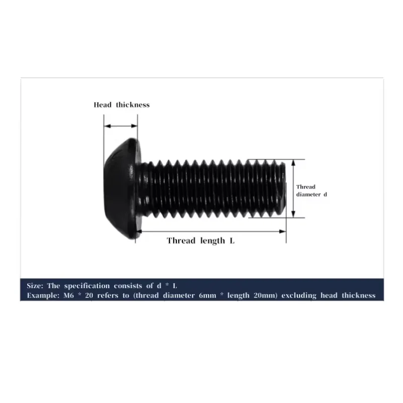 M3 M4 M5 M6 M8 M10 Black Grade 10.9 Steel Torx Button Head Six-Lobe Round Head Machine Screws