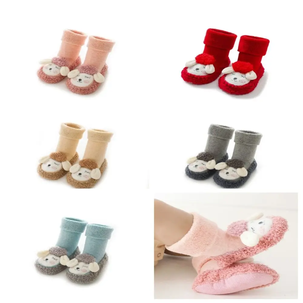 Solid Color Thickening Baby Socks Korean Style Baby Hosiery Infant Learning Walk Socks Sheep Pattern Autumn&Winter