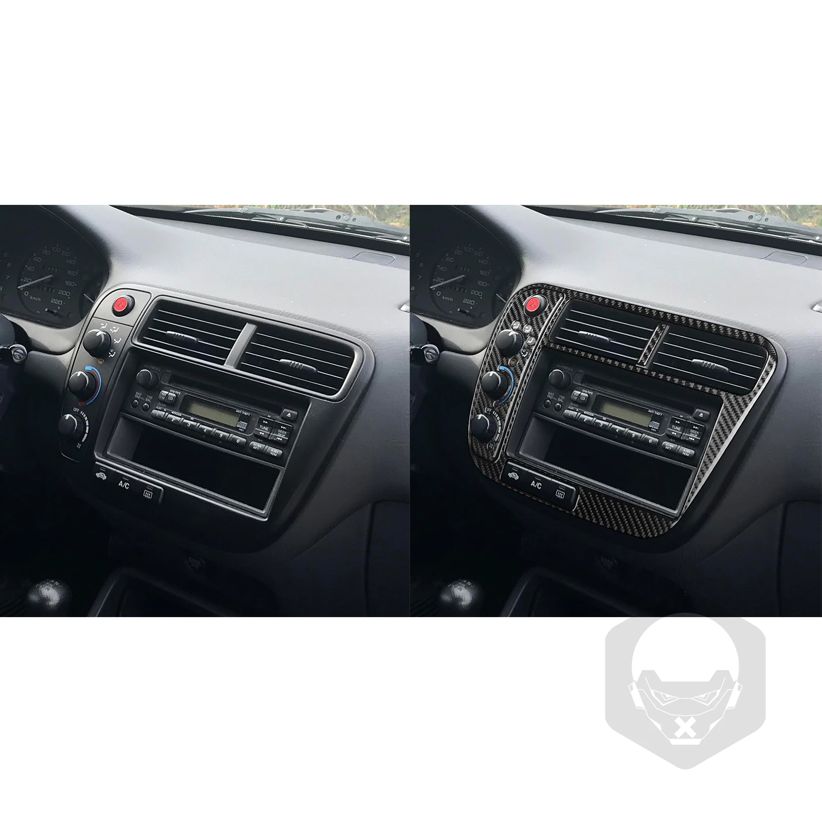 اكسسوارات ألياف الكربون سيارة الداخلية تكييف الهواء لوحة التحكم الكسوة ملصق الديكور لهوندا سيفيك 1996—2000 #4