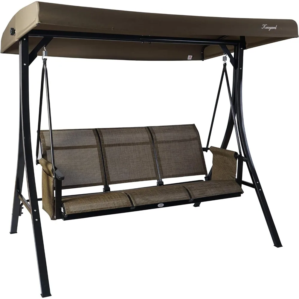 

Brenda 3-Seat Patio Swing Chair, Outdoor Porch Swing Glider with Adjustable Canopy, Side Pouches, Breathable Seat and Back, for