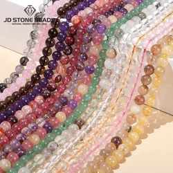 Natural Stone Crystal Beads Pink Quartz Citrines AmethystᅠRutilated Round Loose Spacer Bead For Jewelry Making Diy Bracelet