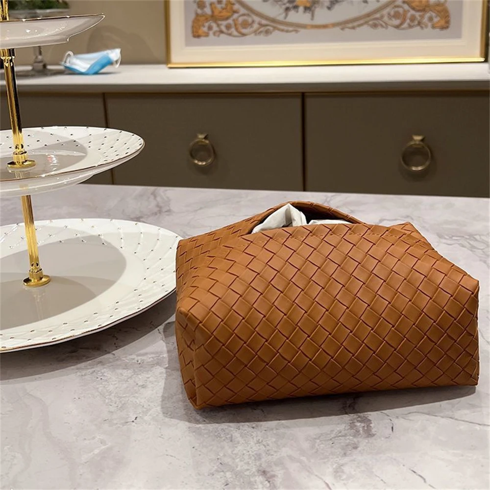 PU Leather Tissue Box Braided New Environmental Pattern Napkin Foldable Cover Home Office Waterproof Dustproof Sundries Ontainer