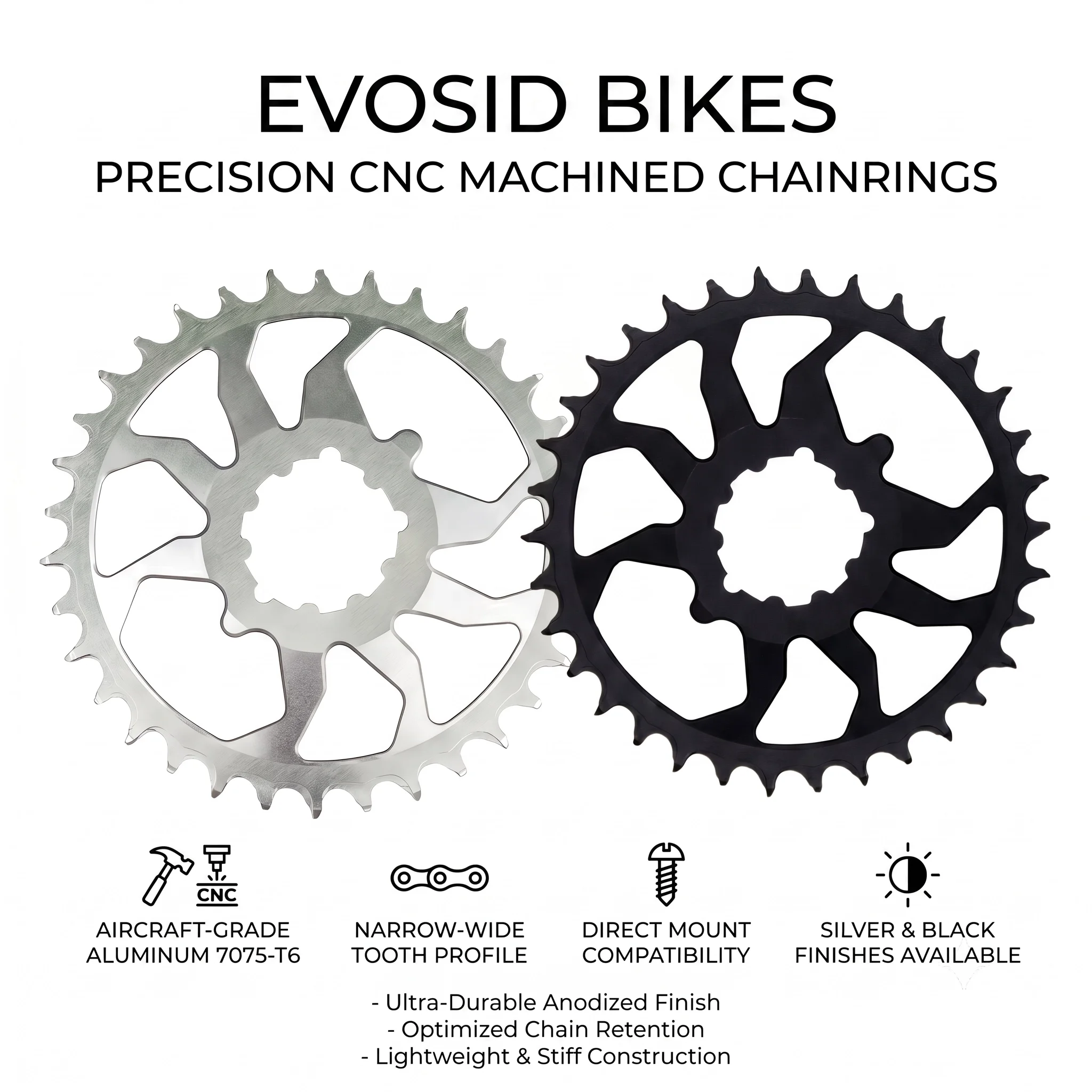 EVOSID MTB Bike Chainring 30T Narrow Wide Bicycle Chainwheel 3 Bolt Direct Mount Sprocket 8-12S MTB Bicycle Crown 32T -38T DH XC
