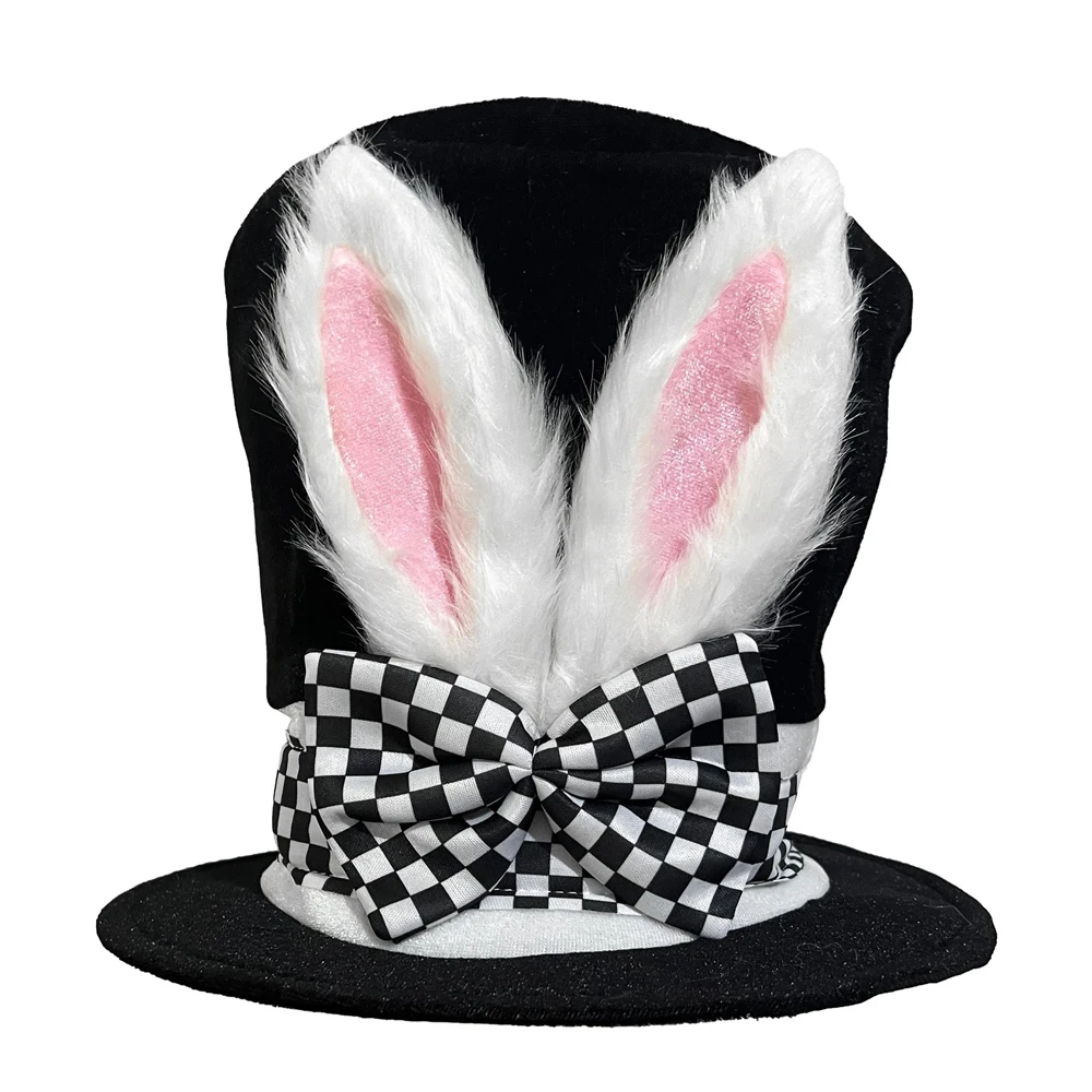 

Easter Bunny Ear Top Hat White Rabbit Black Costume Plush Hat for Halloween Party Costumes