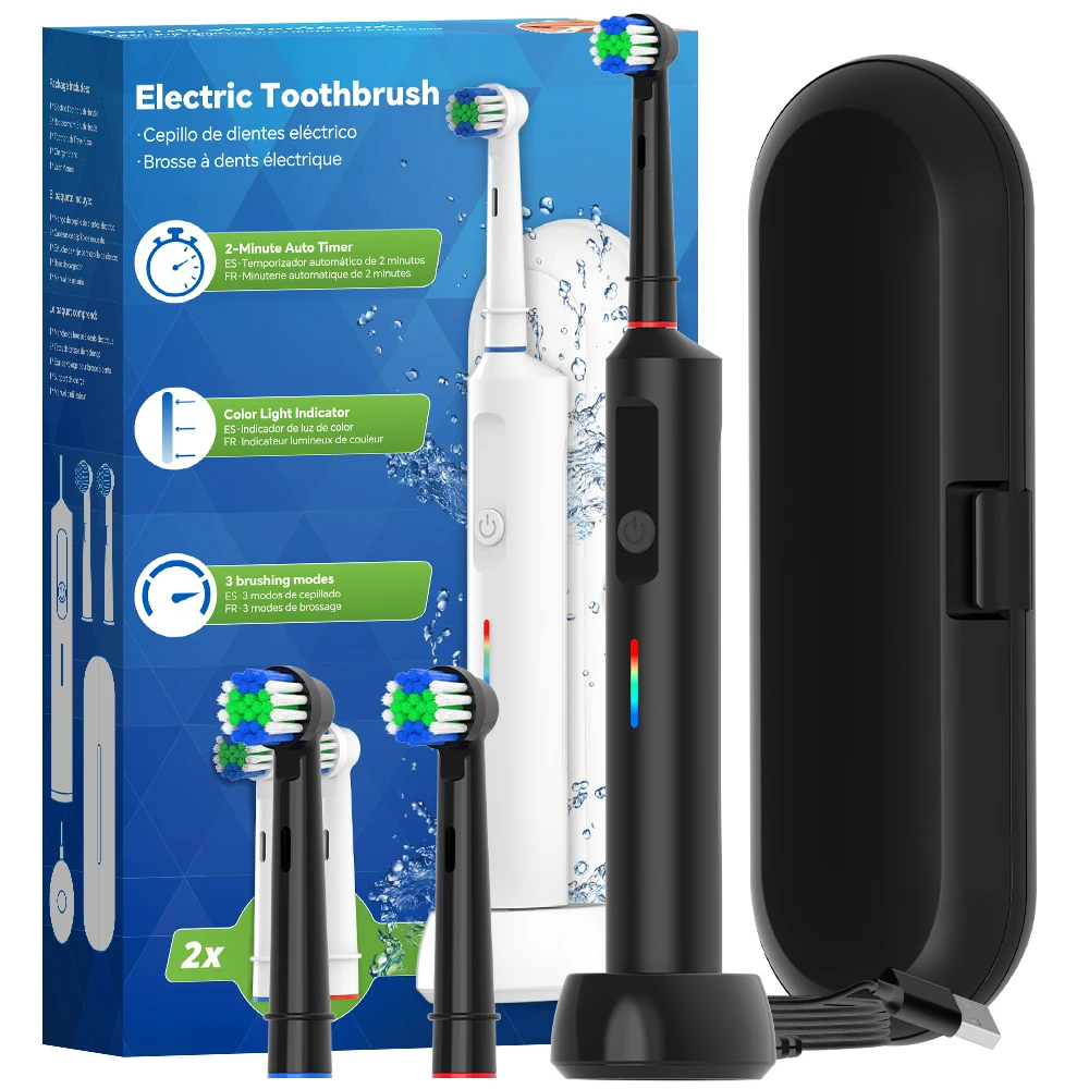 Intelligent Electric Toothbrush Set with 3 Clean Modes, 2 Brush Heads & Inductive Charger, Rechargeable Toothbrush, Waterproof
