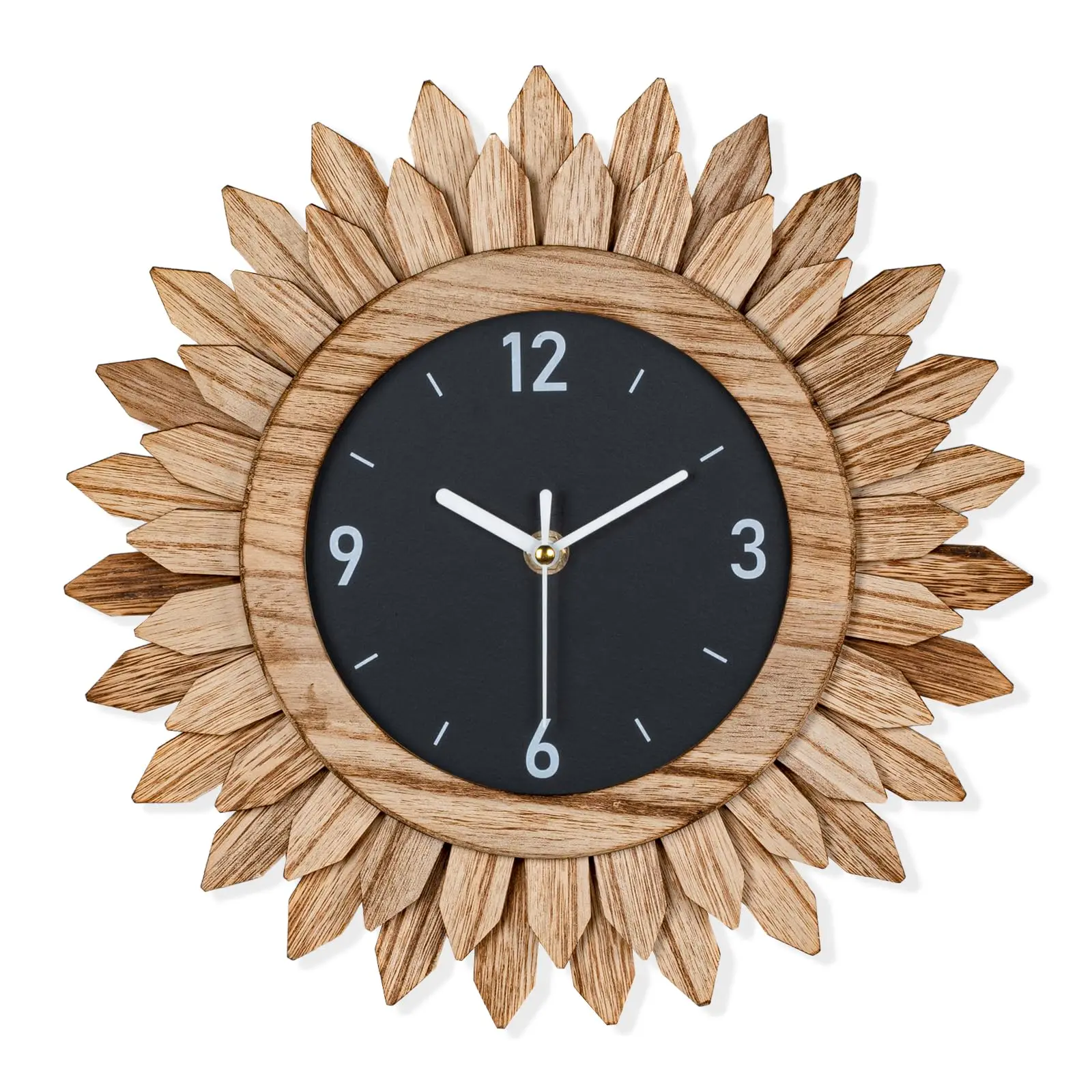 

Sunburst Wooden Wall Clock Black Face Rustic Boho Decor