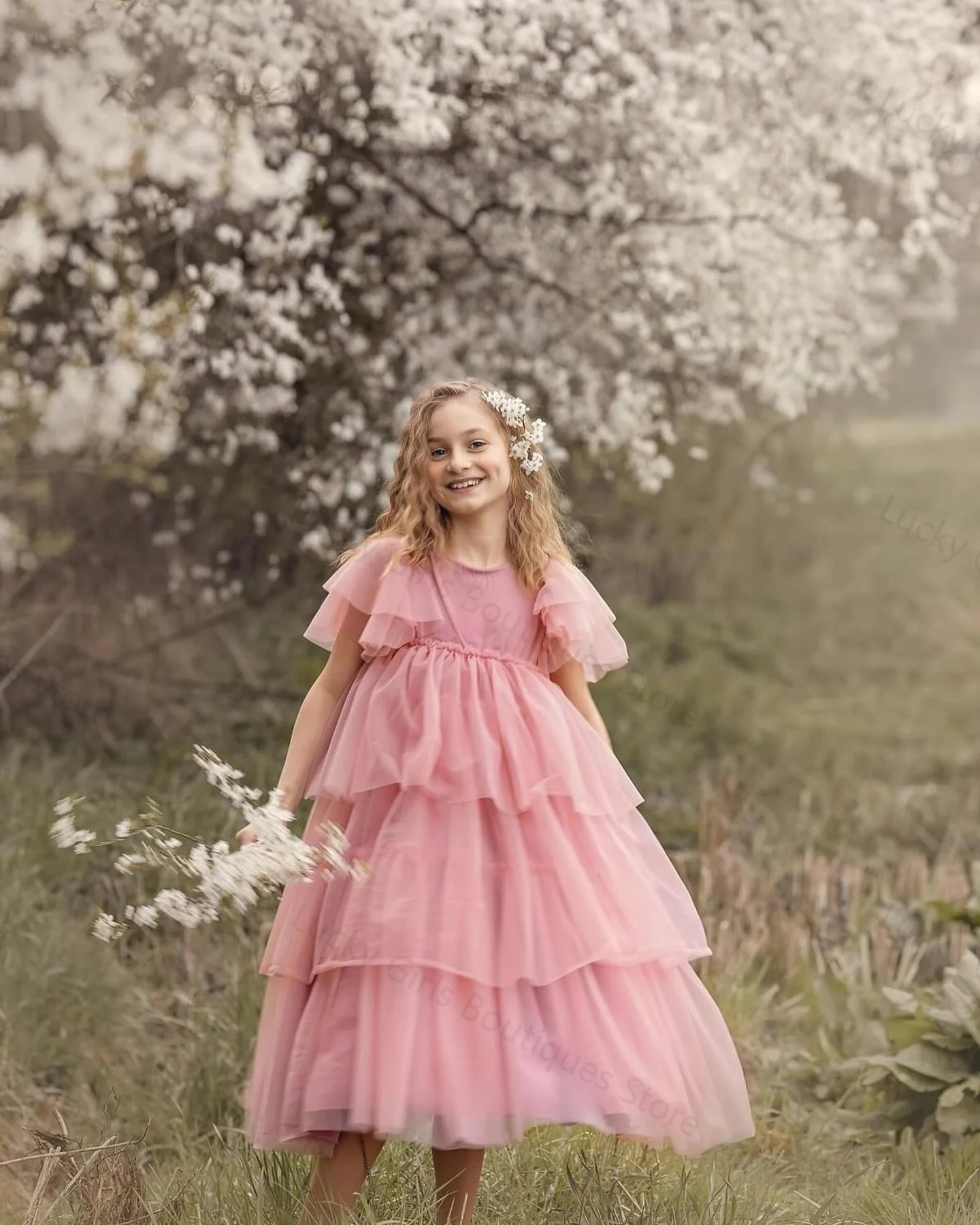 Robe de Rhrose à plusieurs niveaux pour petites filles, robes de demoiselle d'honneur, anniversaire, tout ce qui est charmant, sur mesure, photographie pour enfants