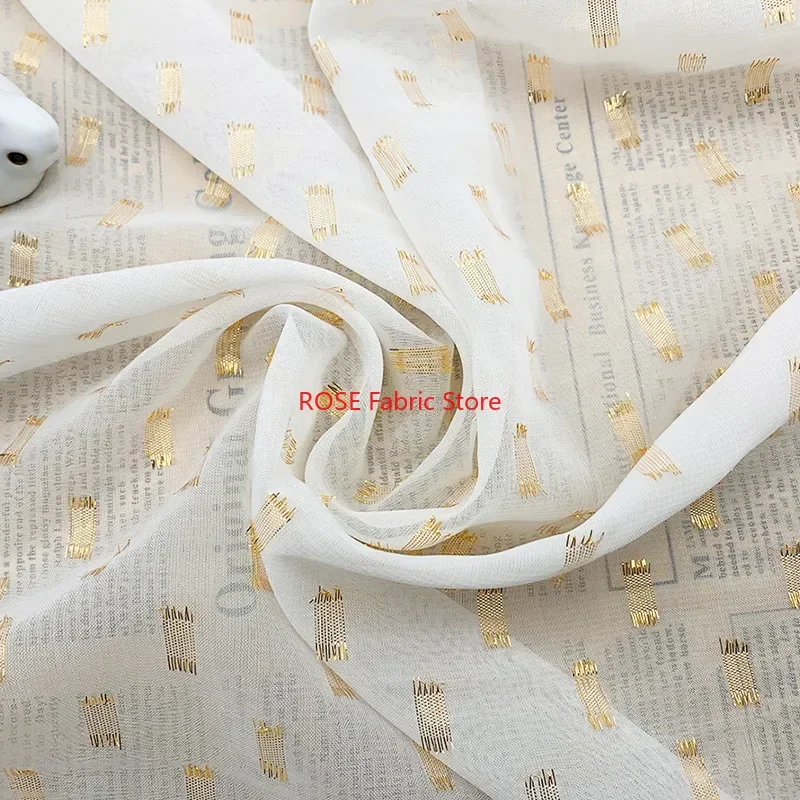 

100D Gold thread dot printed jacquard chiffon fabric Soft Flowing Dots Embroidery Chiffon for Wedding Dress, Blouse, Bridal Gown