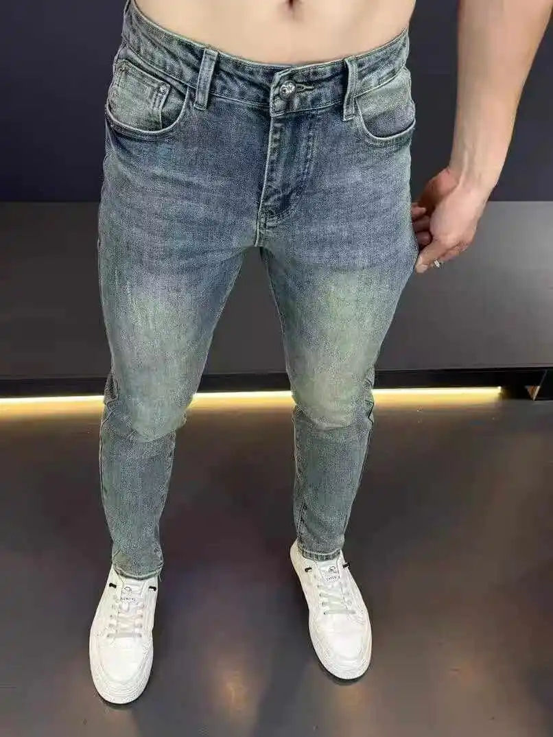 Koreanische Bewertungen Viele Jeans Trendige Jeans Herren Frühling Herbst Slim-Fit Design Hosen Hochwertige Mode Bedruckte Lange Hosen