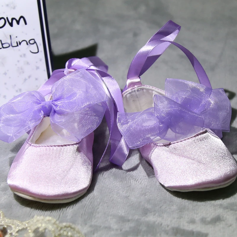 Dollbling Pure Pink Baby Shoes Purple Bow Soft Soles Elastic Lace Mouthpiece Open Season Female Baby Normal Size Prewalker