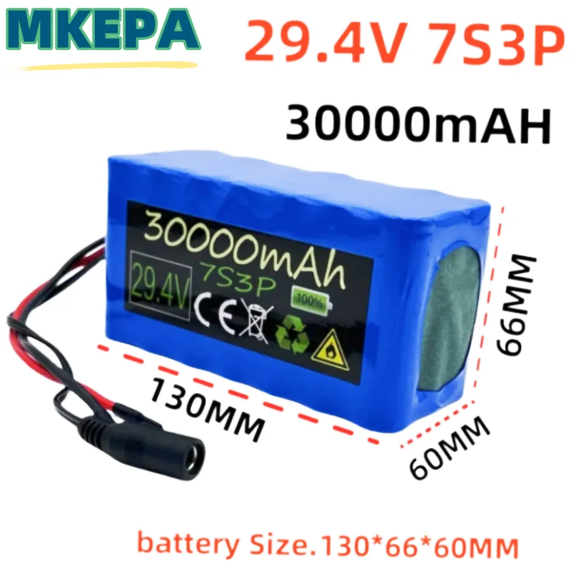 NEW 7S3P 29.4V 30000mAh 18650 Lithium Battery Electric Bicycle Moped electric Li-ion Battery pack and US/EU 29.4V 2A Charge