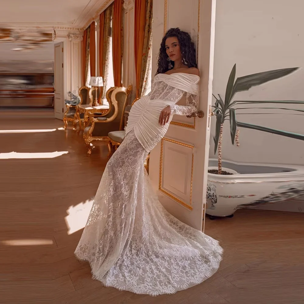 Vestidos de casamento com zíper personalizado, elegante, decote em barco, meia manga para mulheres, charmoso, apliques de renda, vestidos de noiva