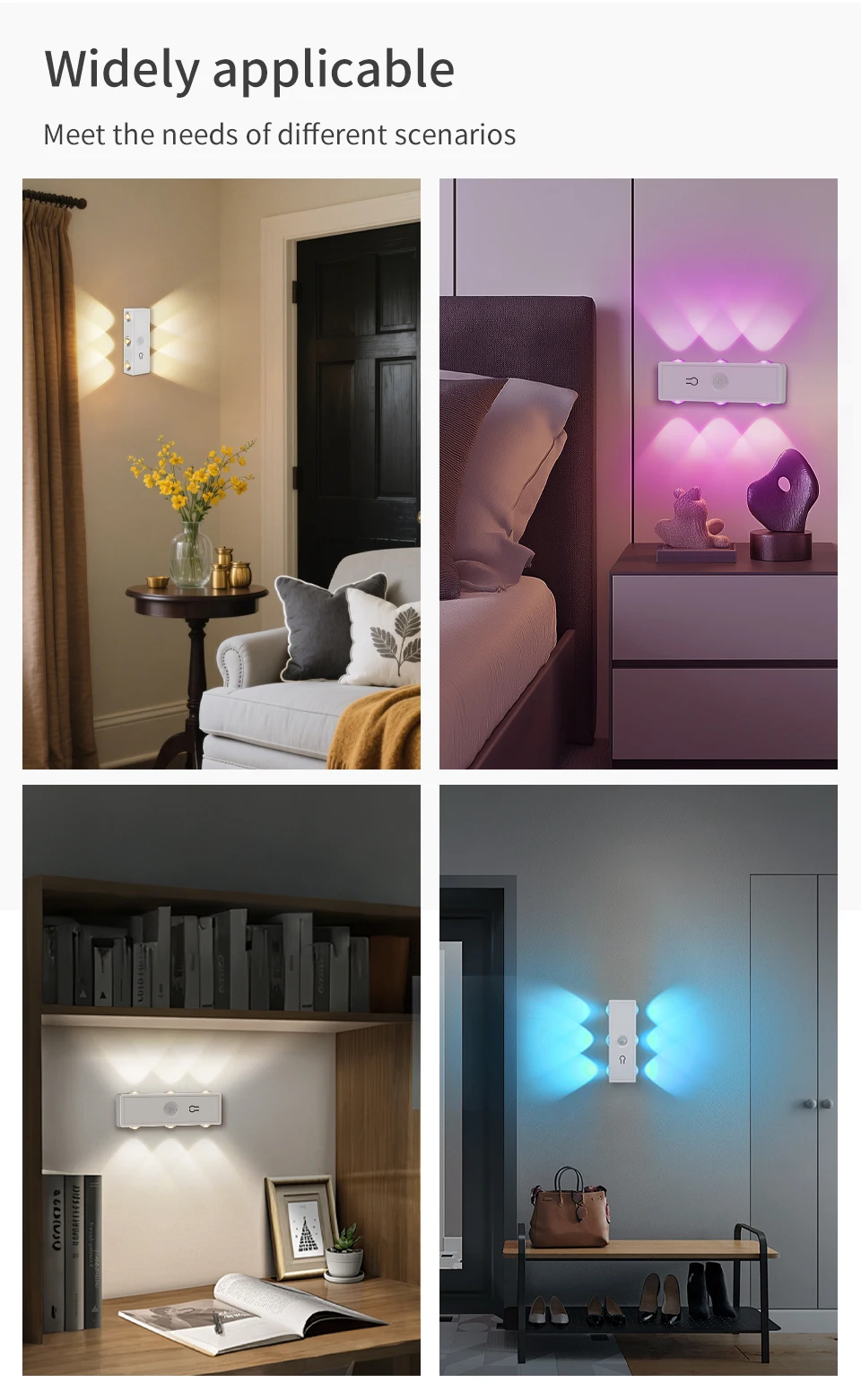 3 Colors or RGB Motion Sensor Wall Light LED Night Light USB Rechargeable Magnetic Wall Lamp Touch Dimming Bedside Stair Light