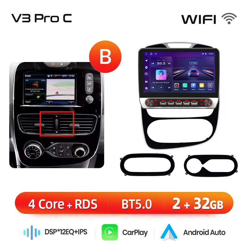 Junsun 13.1″ QLED Draadloze CarPlay Android Auto Autoradio Voor Renault Clio 4 ZOE 2012-2019 Intelligente Systemen DSP SWC RDS GPS