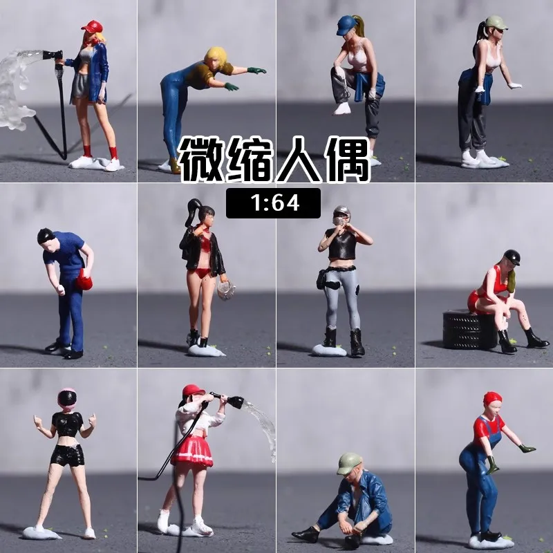 

1/64 универсальная кукла модель автомобиля миниатюрная сцена реквизит для фотосессии ремонт механик мотоцикл фигурки девушки диорама