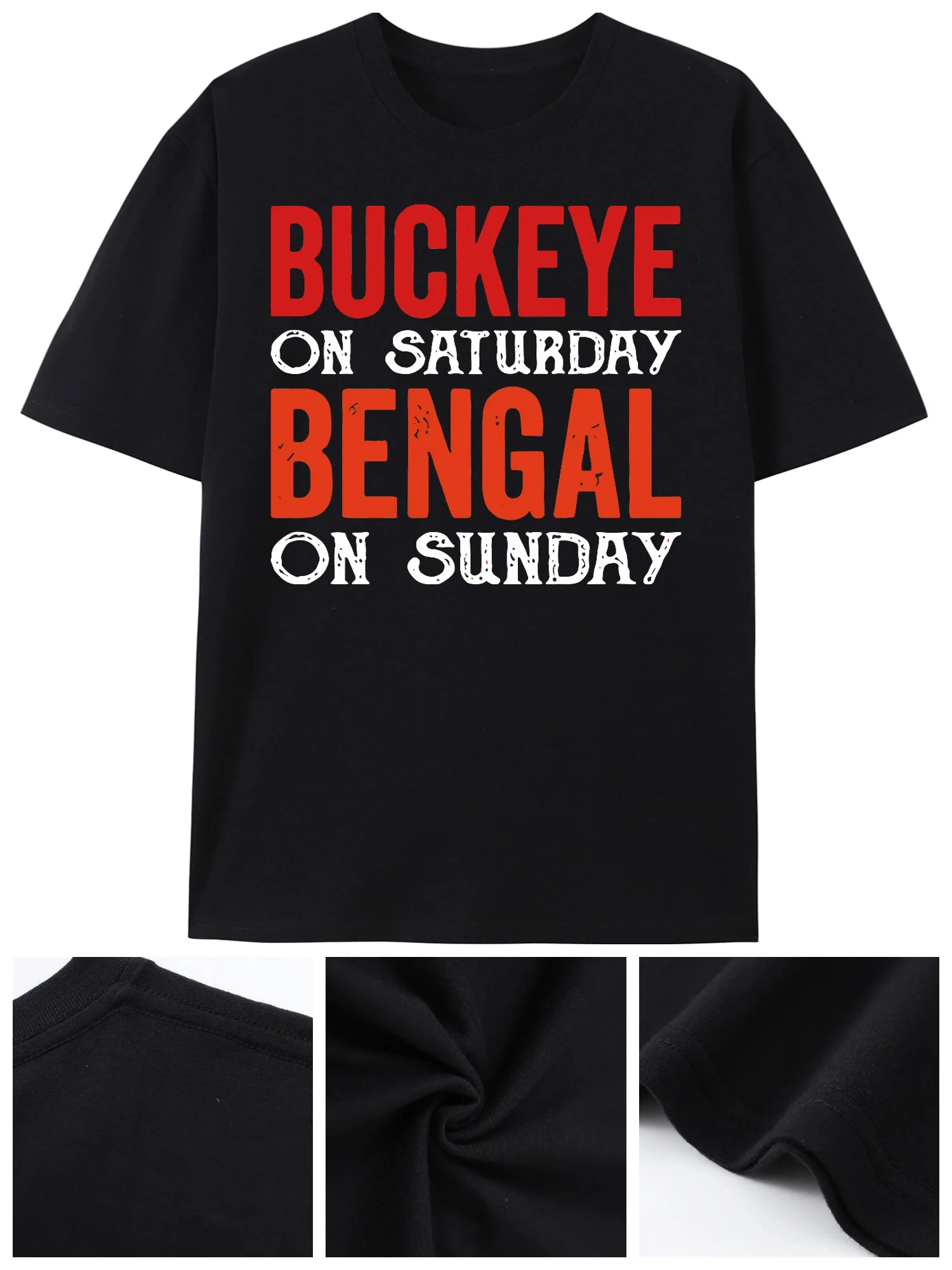 

[funny Graphic T-shirt] funny Men’s Short Sleeve Graphic T-shirt Collection Buckeye On Saturday Bengal On Sunday T-Shir black
