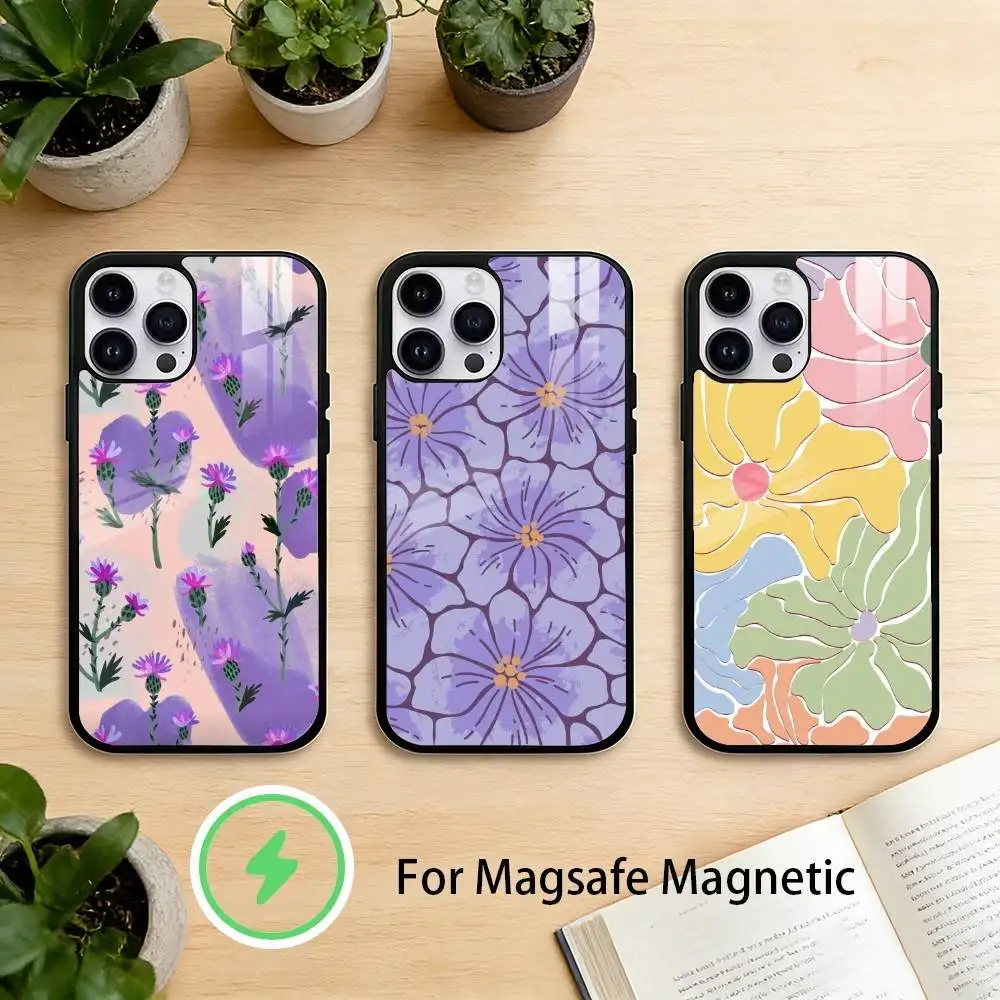 

F-Flower Print Phone Case For iPhone 17,16,15,14,13,12,Plus,Pro,Max For Magnetic Wireless Charge