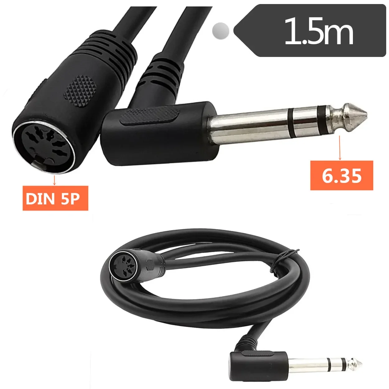 MIDI Din 5Pin Male & Female To Monoprice 6.35mm 6.35 (1/4 Inch) Male TRS Stereo Audio Cable DIN 5PIN Plug Cord 1.5m 0.2m