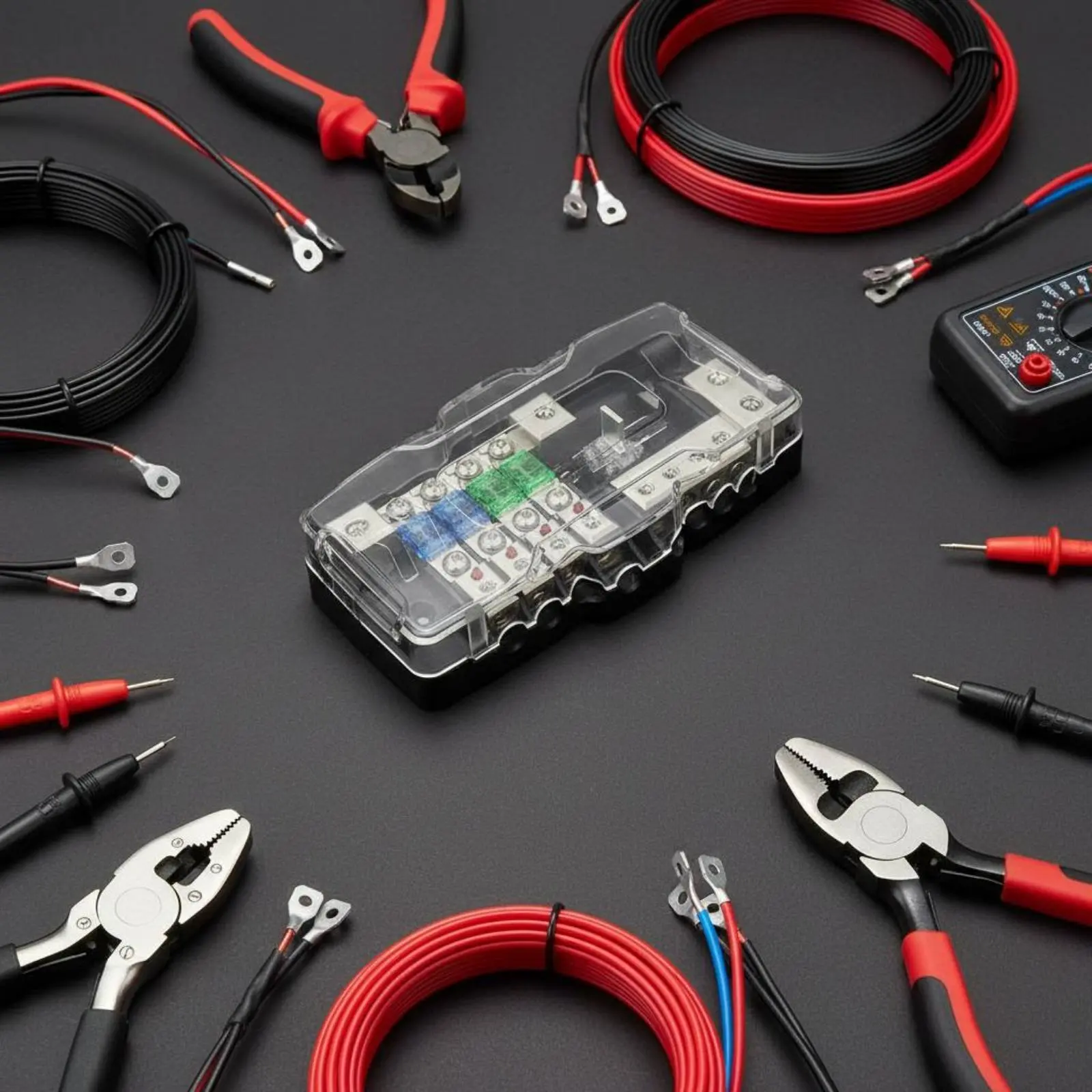 ANL Fuse Holder Long-Lasting Construction 2 Input 4 Output Fuse Box 2 in 4 Output Distribution Block Illuminated Display
