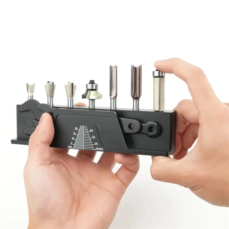 Happy New- Milling Cutter Holder For Woodworking Anodized 1/4 Inch Slots 7 Magnetic Suction Holes Tool Organizer Wrench Slot